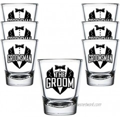 Shop4Ever The Groom Tuxedo and Groomsman Tuxedo Shot Glasses ~ Bachelor Party Favors ~ Wedding Shot Glasses 7 Pack
