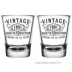 Vintage 1991 Printed 2oz 2pk. Shot Glasses 30th Birthday Aged to Perfection 30 years old gifts