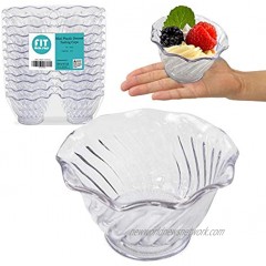 [24 Pack] Plastic Dessert Cups 5 oz Clear Mini Ice Cream Sundae Tasting Bowls Individual Swirl Tulip Shape Dish Holder Salad Appetizer Chocolate Candy Serving in Party Buffet Commercial Home Use