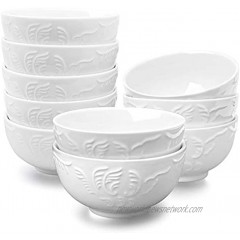 amHomel Cereal Bowls Set of 10 with Embossed Texture Ceramic Soup Bowls Porcelain Bowls 11 Oz Small Dessert Bowls for Rice Condiments Lead-Free Dishwasher & Microwave Safe White