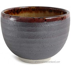 Mino ware Japanese Pottery Large Bowl Steel Gray w Brown edge Matcha Rice Bowl made in Japan Japan Import MSB006