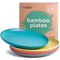 GET FRESH Bamboo Kids Plates Set – 4-pack Reusable Bamboo Dinner Plates for Kids and Toddlers – Colorful Bamboo Fiber Childrens Dinnerware Set – Kids Bamboo Tableware Plates for Everyday Use