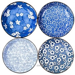 Japanese Dinner Plate set of 4 8 Inch White and Blue Ceramic Plates Pasta Salad Appetizer Plates