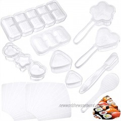 11 Pieces Japanese Sushi Mold Sushi Onigiri Rice Mold DIY Tool Sushi Plastic Mold Form Maker for Beginners Home Sushi Making Kit Different Shapes