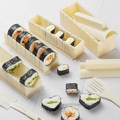 Sushi Making Kit 10 Pieces Complete Sushi Set for Beginners Plastic Sushi Maker Tool with 8 Sushi Roll Mold Shapes Kitchen Home DIY Sushi Tool Sushi Rolls
