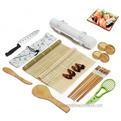 Sushi Making Kit 20 Pieces All-In-One DIY Sushi Maker Set for Beginners Sushi Bamboo Mat Sushi Bazooka Bamboo Chopsticks Sushi Knife Avocado Slicer Chopsticks Holder Canvas Bag