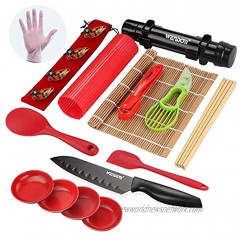 WENDOM Sushi Making Kit Complete Set-Sushi Knife,Bazooka Sushi Maker,Rice Ball Mold,Bamboo Sushi Mat,Chopsticks,Paddle,Avocado Slicer,Sauce Dishes