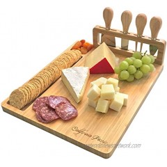 Cheese Board and Knife Set | Wine Board | Organic Bamboo Wood Charcuterie Platter Serving Board Cheese Tray with Cutlery | Perfect for Birthday Housewarming & Wedding Gifts | 20 Pack Flag Markers