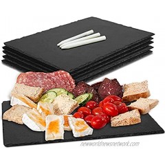 Slate Cheese Boards MAPRIAL 6 Pack 9 x 6” Slate Plates Black Charcuterie Boards Serving Tray Stone Plates Display Chalkboard with Soapstone Chalks for Sushi Meats Cheese Cake Appetizers Fruit