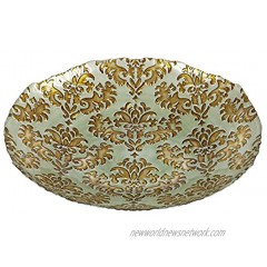 Red Pomegranate Damask Shallow Bowl Turquoise Gold 16-Inch