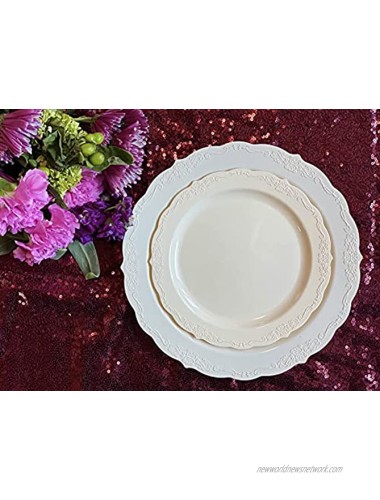 BLISSFUL DINING | 100 Pieces Disposable Ivory Plastic Plates Set: 50 Pieces – 10” Dinner Plates and 50 Pieces – 7.5” Appetizer Dessert Plates Classic Collection Ivory