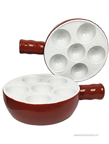 Ceramic Escargot Plates 2-Pack 9-Inch with Handle Footed Dishes Oven Safe Holes Set for Home Restaurant Hotel Brown 6.22 inch