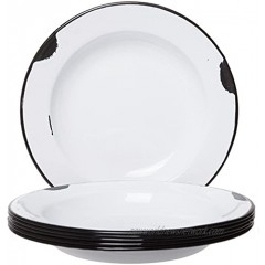 Distressed Enamelware Plates White Body with Black Rim Set of 6-8 Inch Diameter Perfect for Picnic Camping and Outdoor Activity