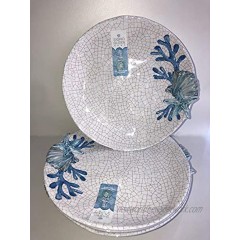 Seashell Coral Blue Colorful Ocean Crackle Appetizer Plates | Set of 4 | 9 inch | 100% Melamine | Sigrid Olsen Outdoor