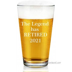 The Legend Has Retired 2021 Beer Glass 15Oz Funny Retired Beer Pint Glass for Her Him Boss Coworker Friend Dad Mom Grandpa Grandma Sister Unique Gift Idea for Birthday Christmas Retirement Party